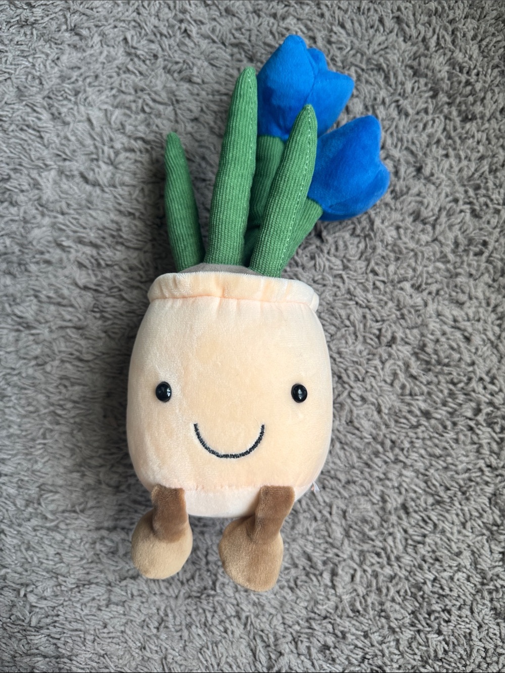 Plush Smiling Flower Pot with Blue Tulips Plush